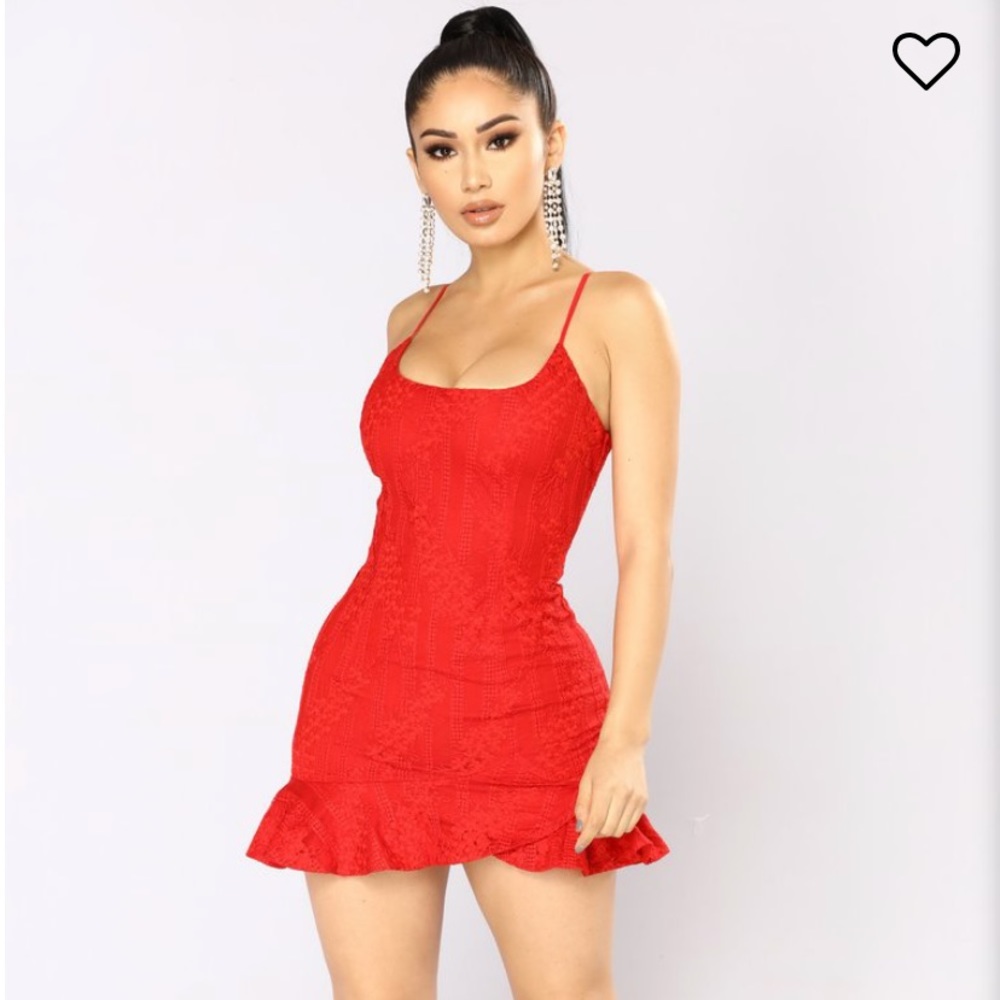 Lace mini red dress